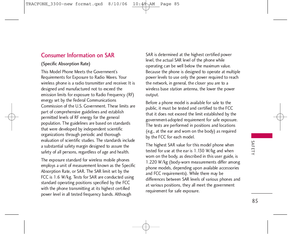 Consumer information on sar | LG 3280 User Manual | Page 85 / 94