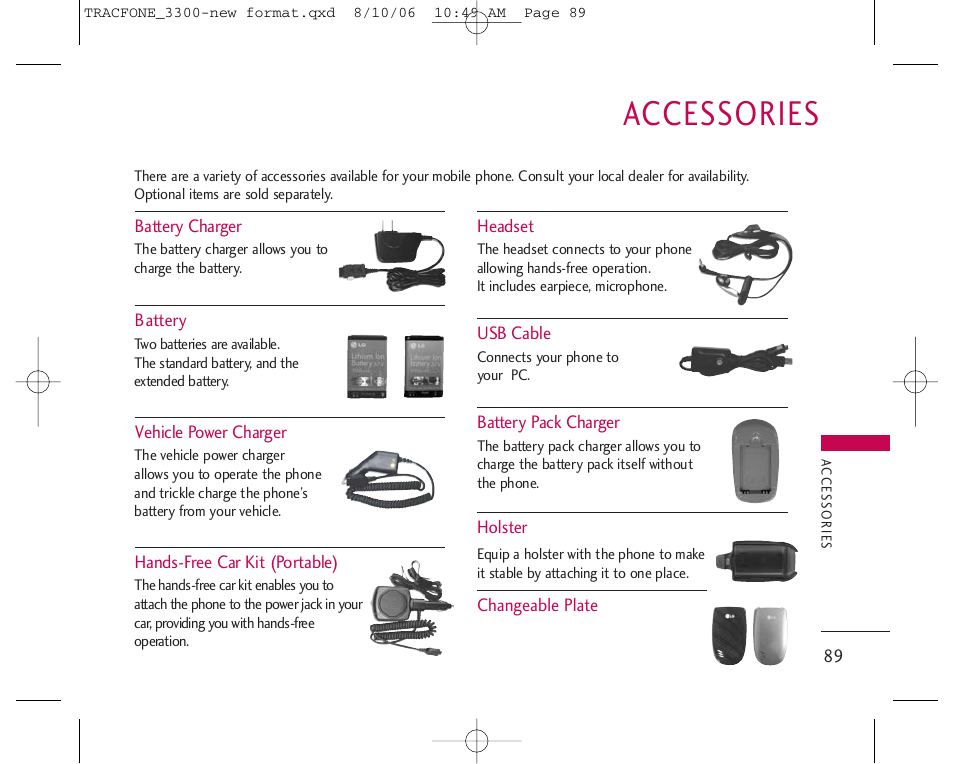 Accessories | LG 3280 User Manual | Page 89 / 94