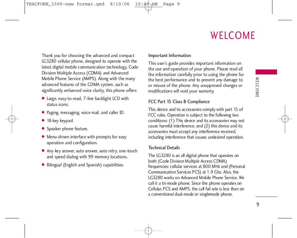 Welcome | LG 3280 User Manual | Page 9 / 94