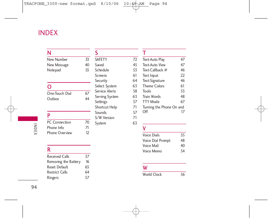 Index | LG 3280 User Manual | Page 94 / 94