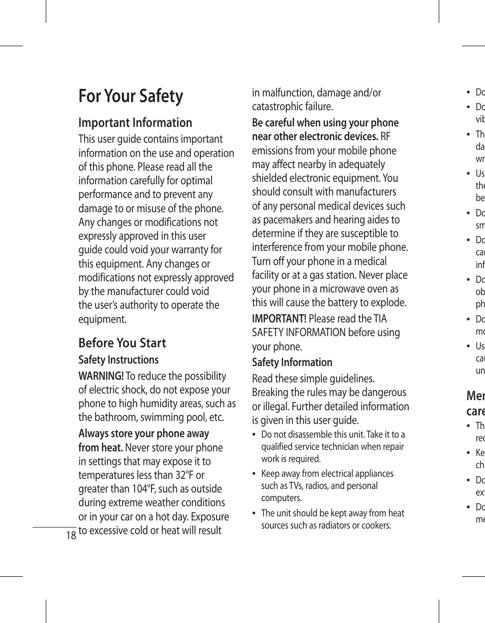 For your safety | LG 500G User Manual | Page 20 / 98