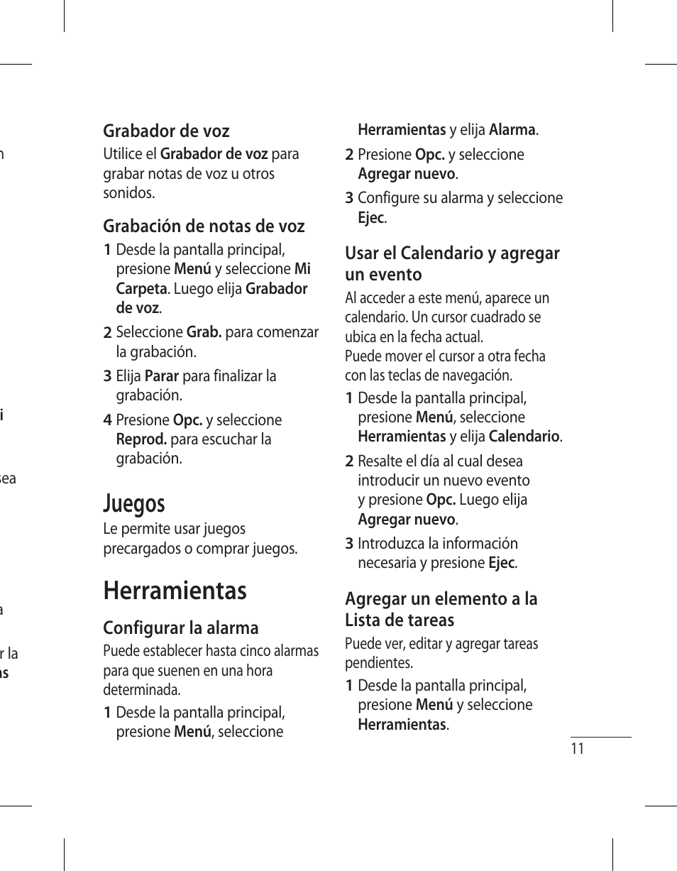 Juegos, Herramientas | LG 500G User Manual | Page 51 / 98