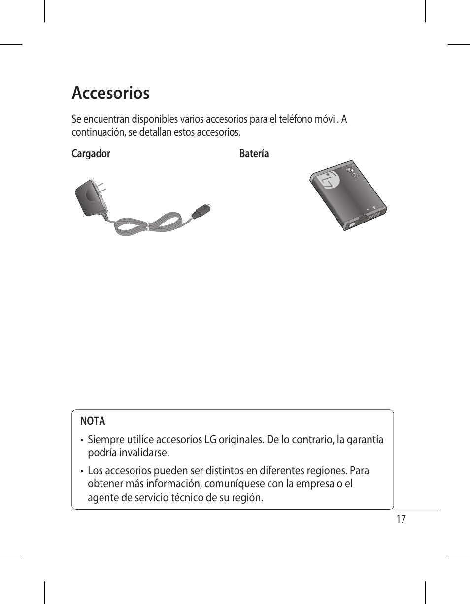 Accesorios | LG 500G User Manual | Page 57 / 98