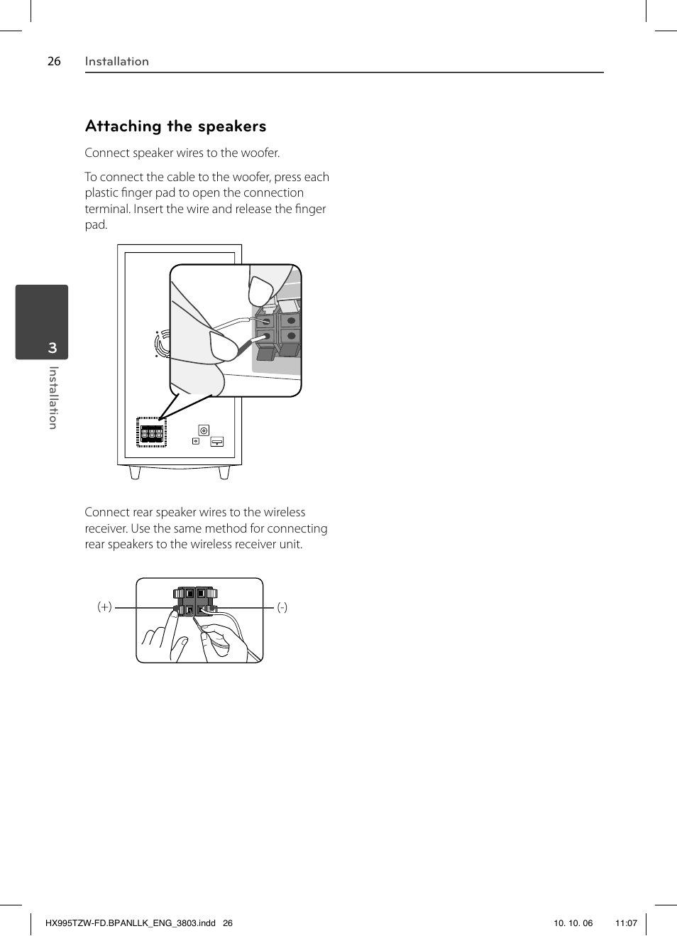 Attaching the speakers | LG HX995TZW User Manual | Page 26 / 98