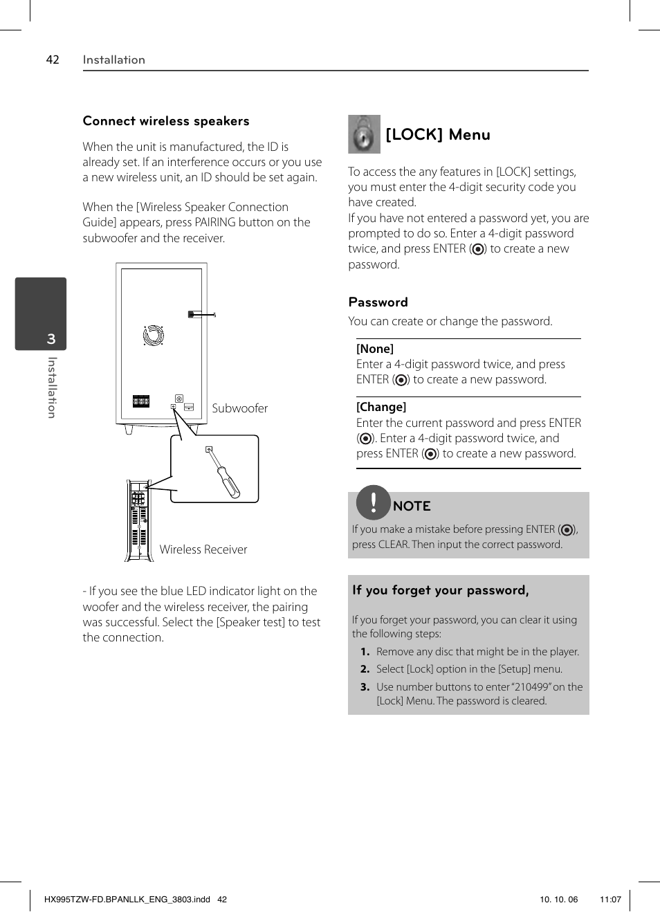 Lock] menu | LG HX995TZW User Manual | Page 42 / 98