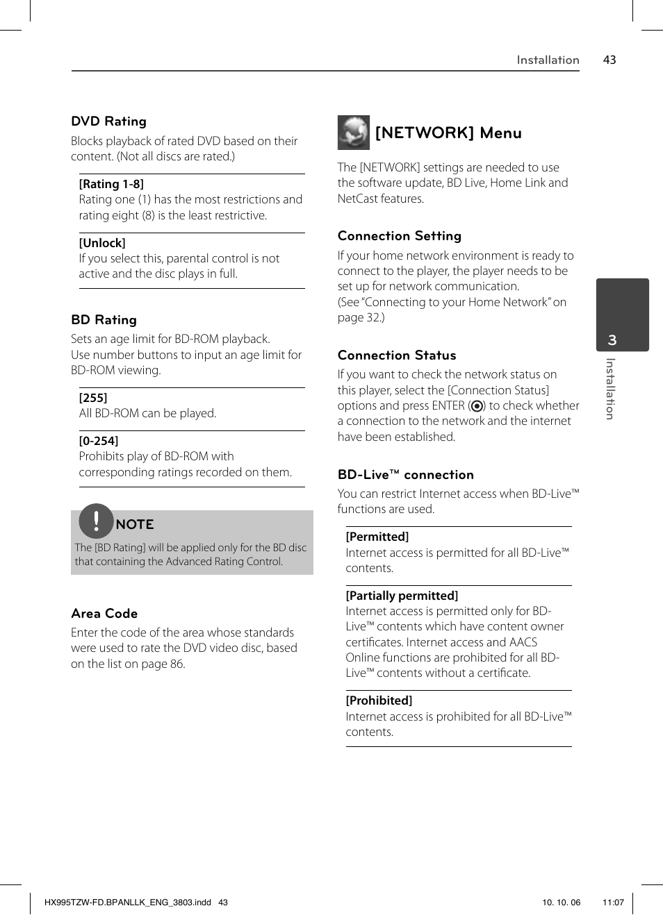 Network] menu | LG HX995TZW User Manual | Page 43 / 98