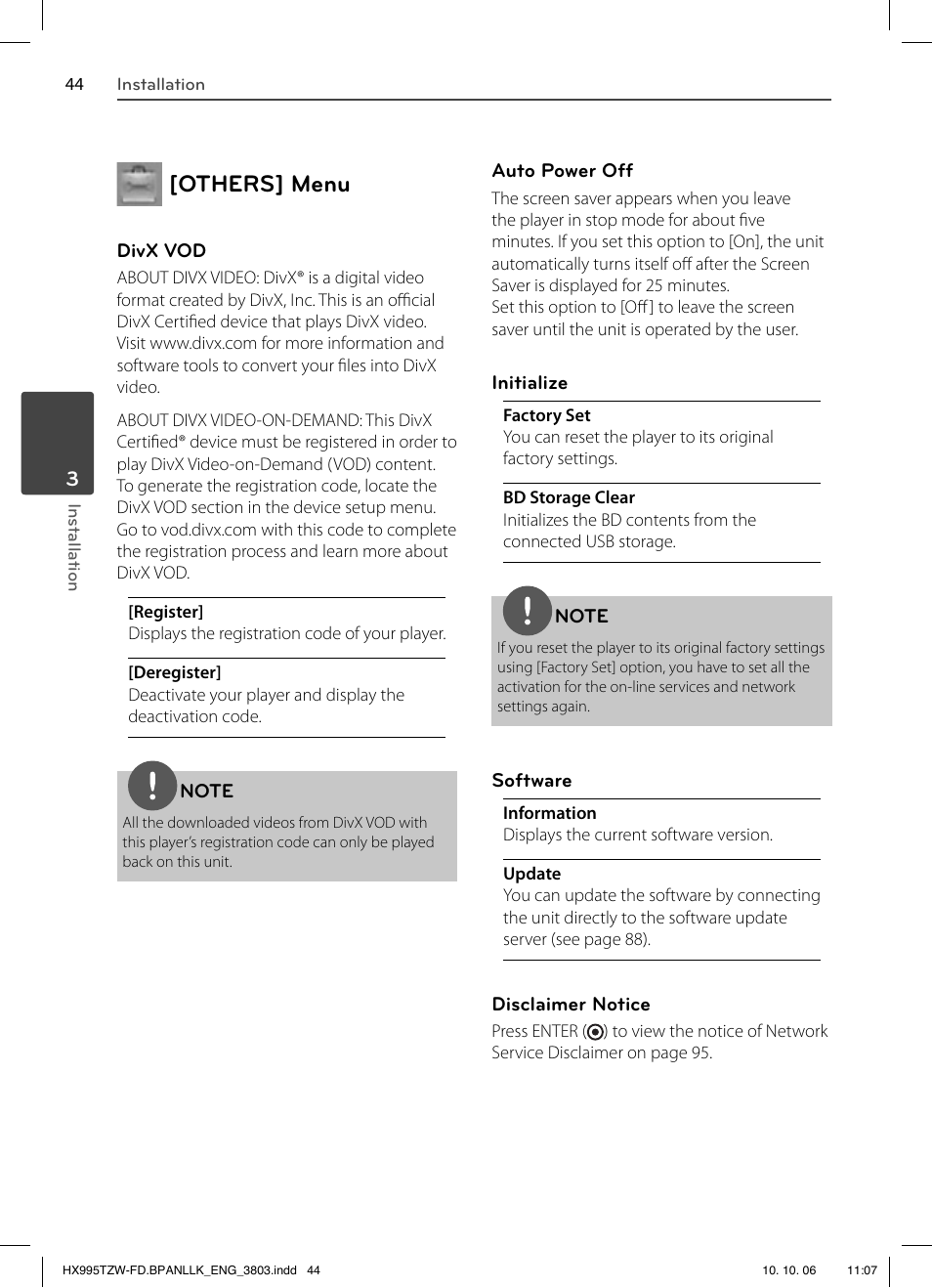 Others] menu | LG HX995TZW User Manual | Page 44 / 98