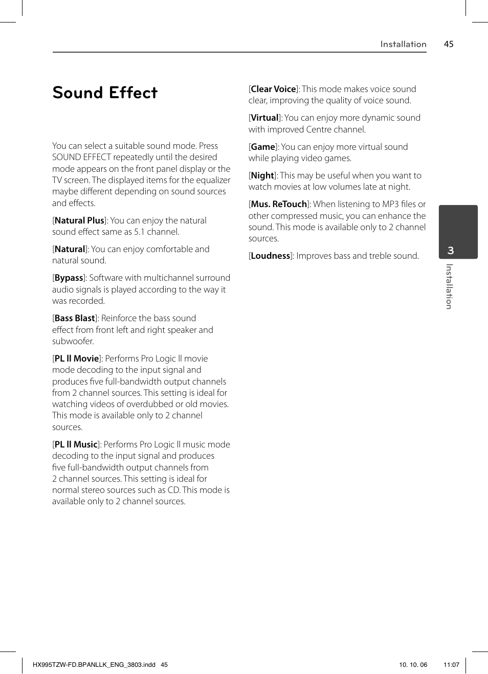 Sound effect | LG HX995TZW User Manual | Page 45 / 98