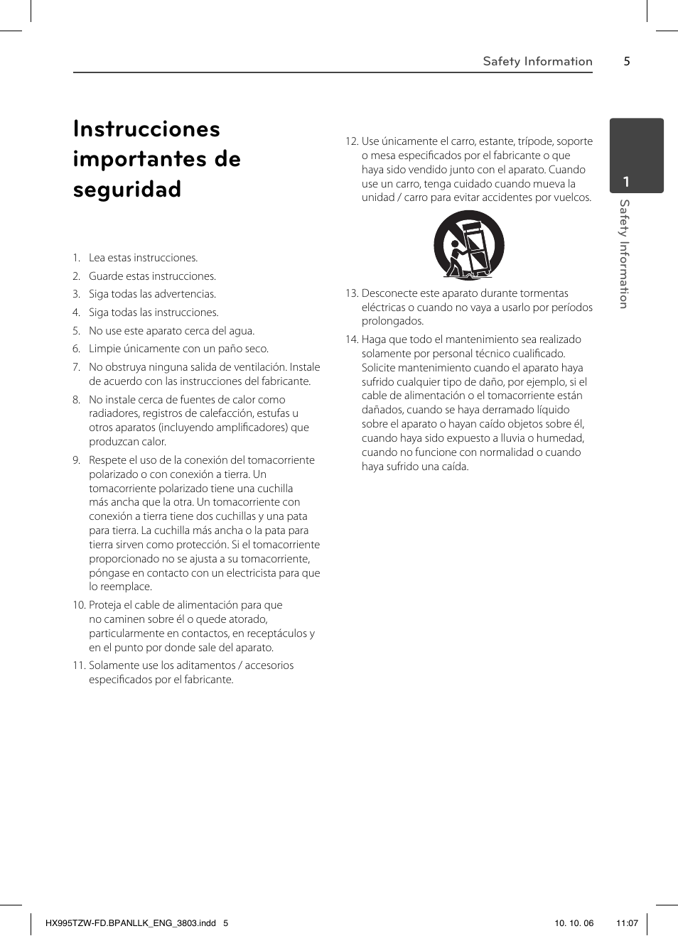 Instrucciones importantes de seguridad | LG HX995TZW User Manual | Page 5 / 98