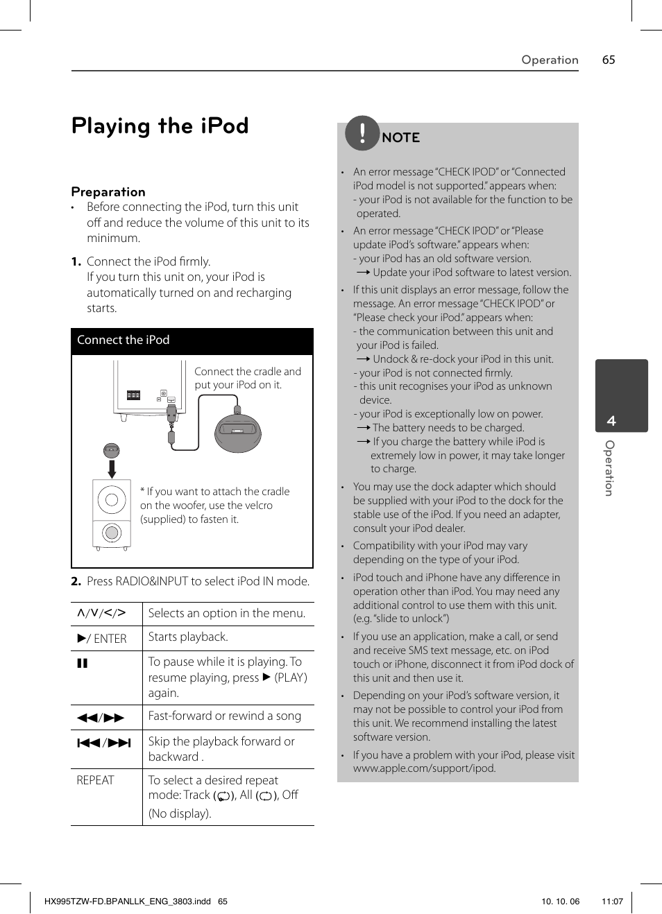 Playing the ipod | LG HX995TZW User Manual | Page 65 / 98