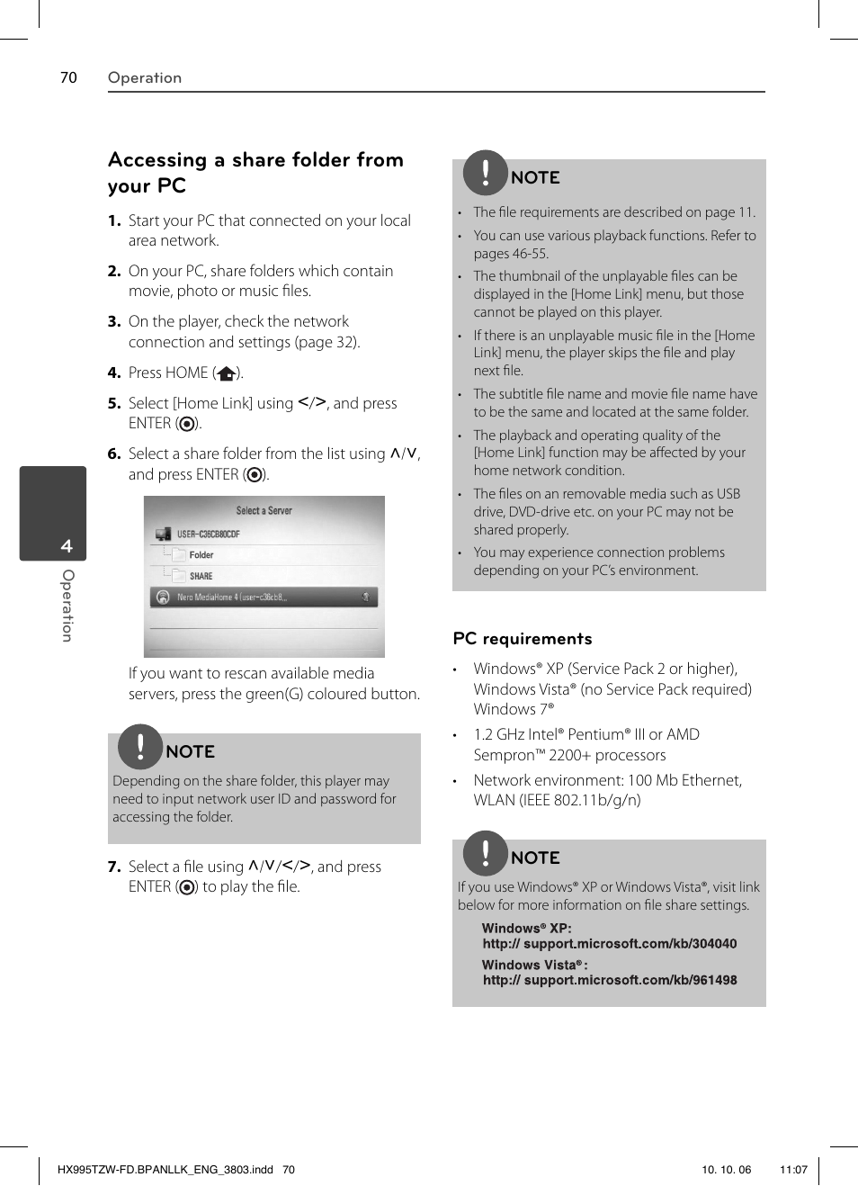 Accessing a share folder from your pc | LG HX995TZW User Manual | Page 70 / 98