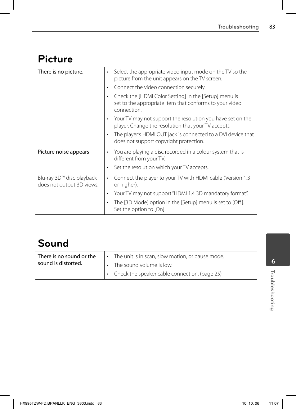 Picture, Sound | LG HX995TZW User Manual | Page 83 / 98