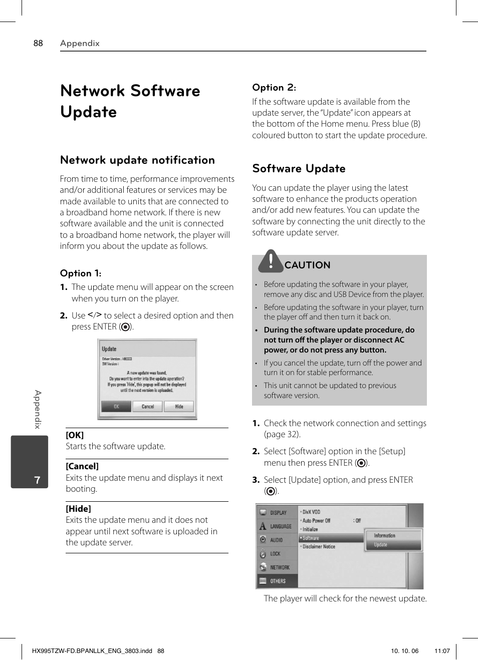 Network software update, Network update notifi cation, Software update | LG HX995TZW User Manual | Page 88 / 98