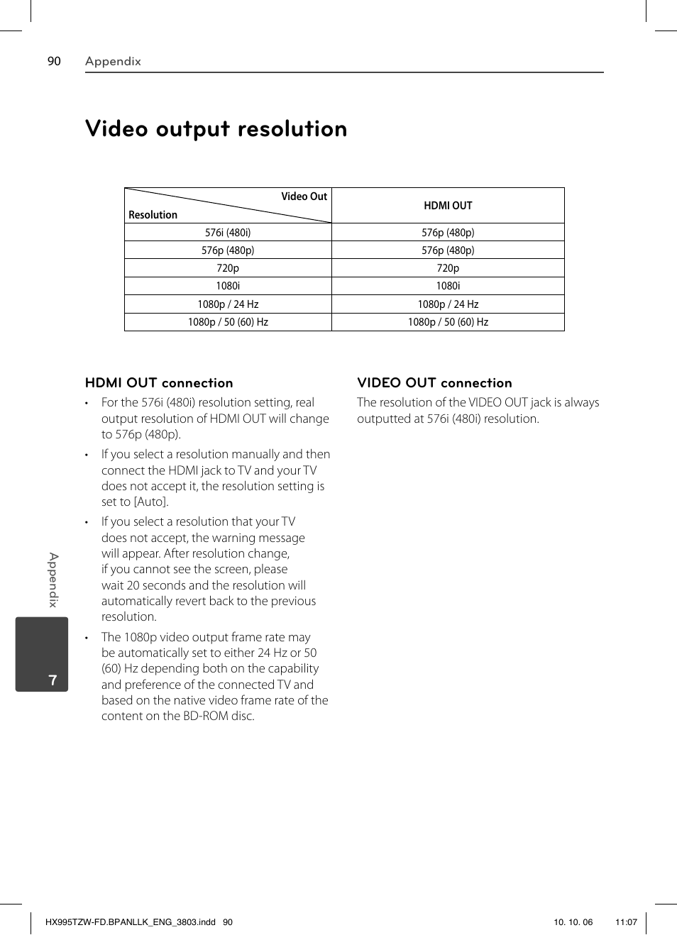 Video output resolution | LG HX995TZW User Manual | Page 90 / 98