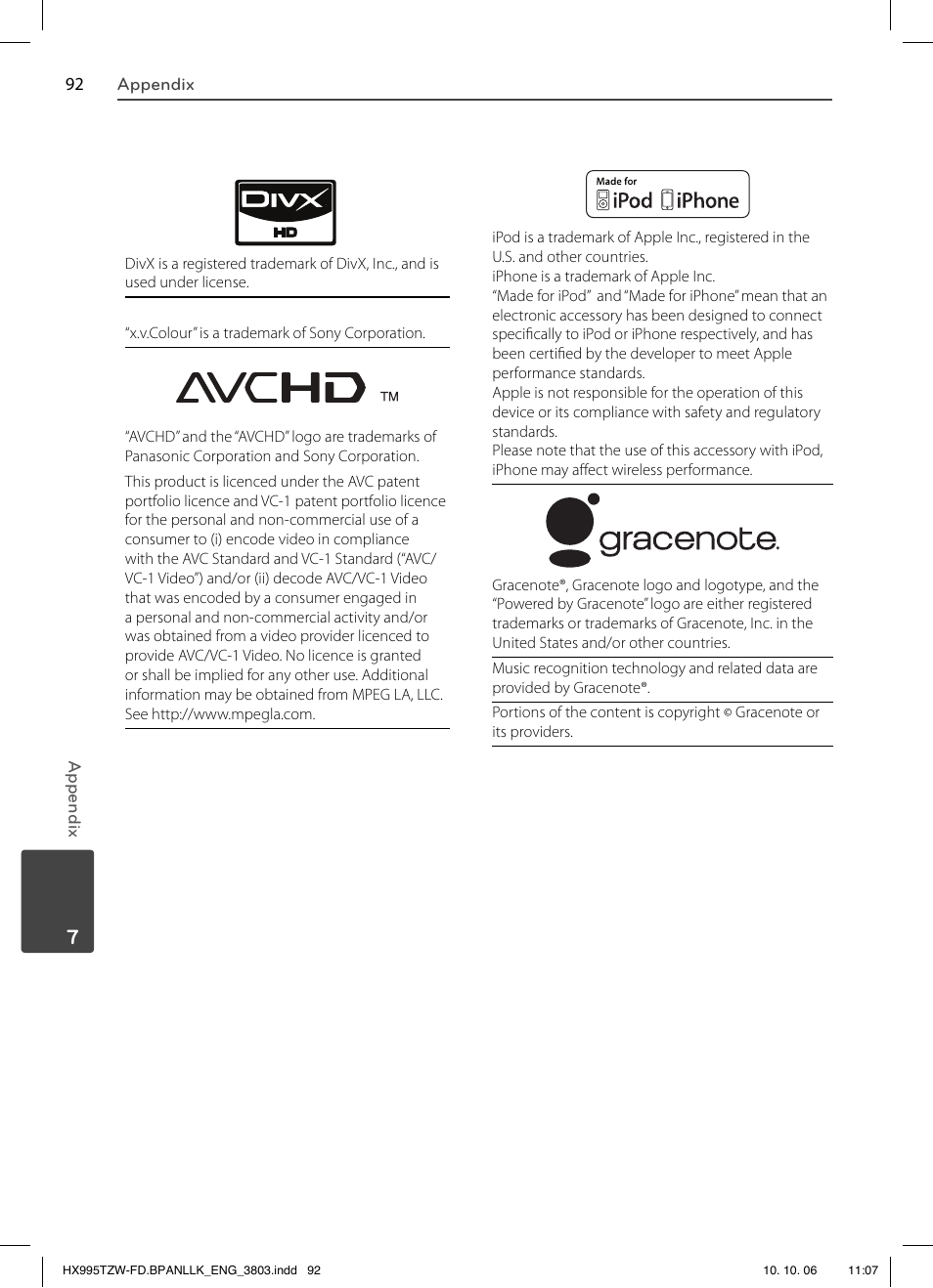 LG HX995TZW User Manual | Page 92 / 98