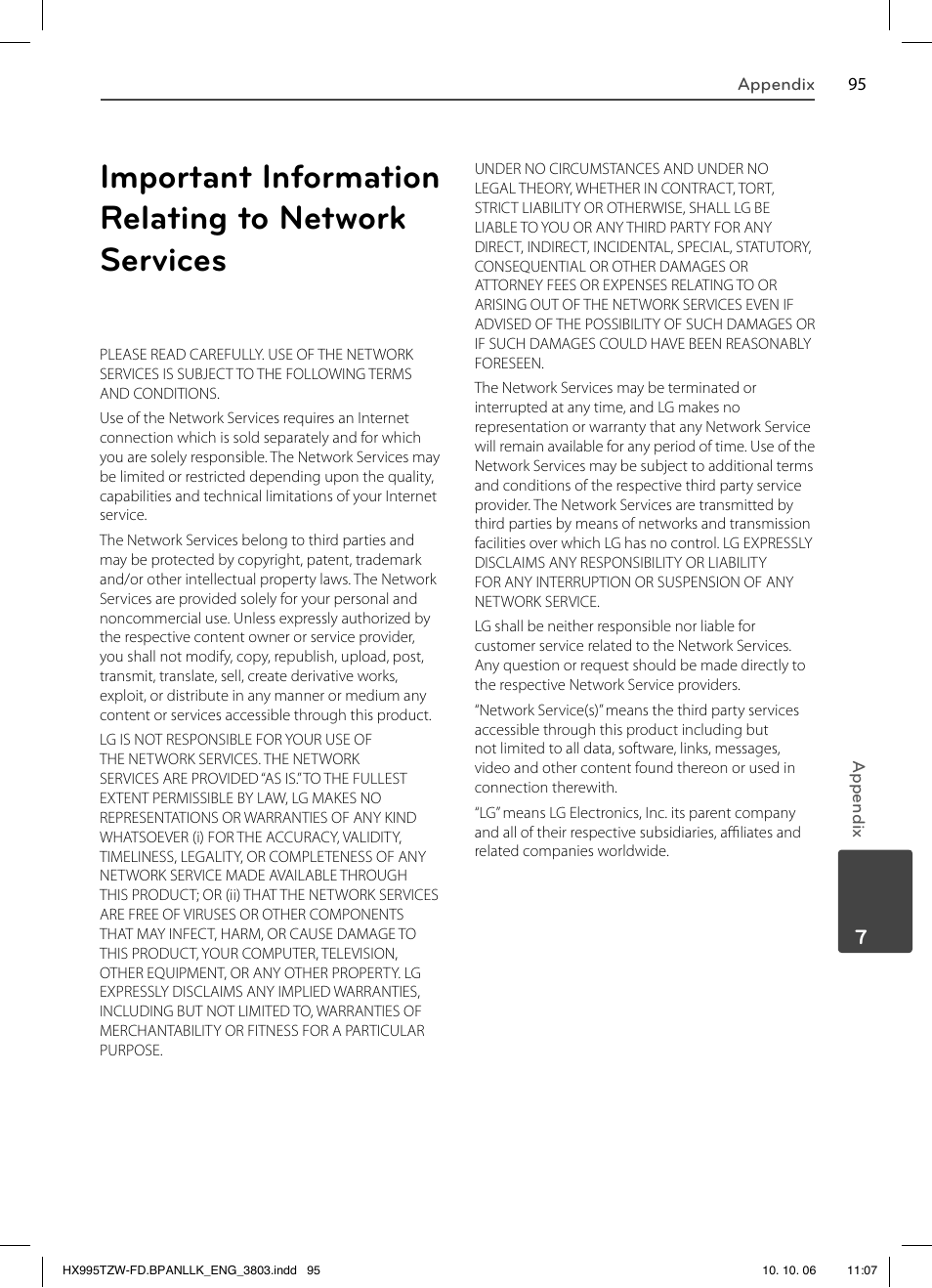 Important information relating to network services | LG HX995TZW User Manual | Page 95 / 98