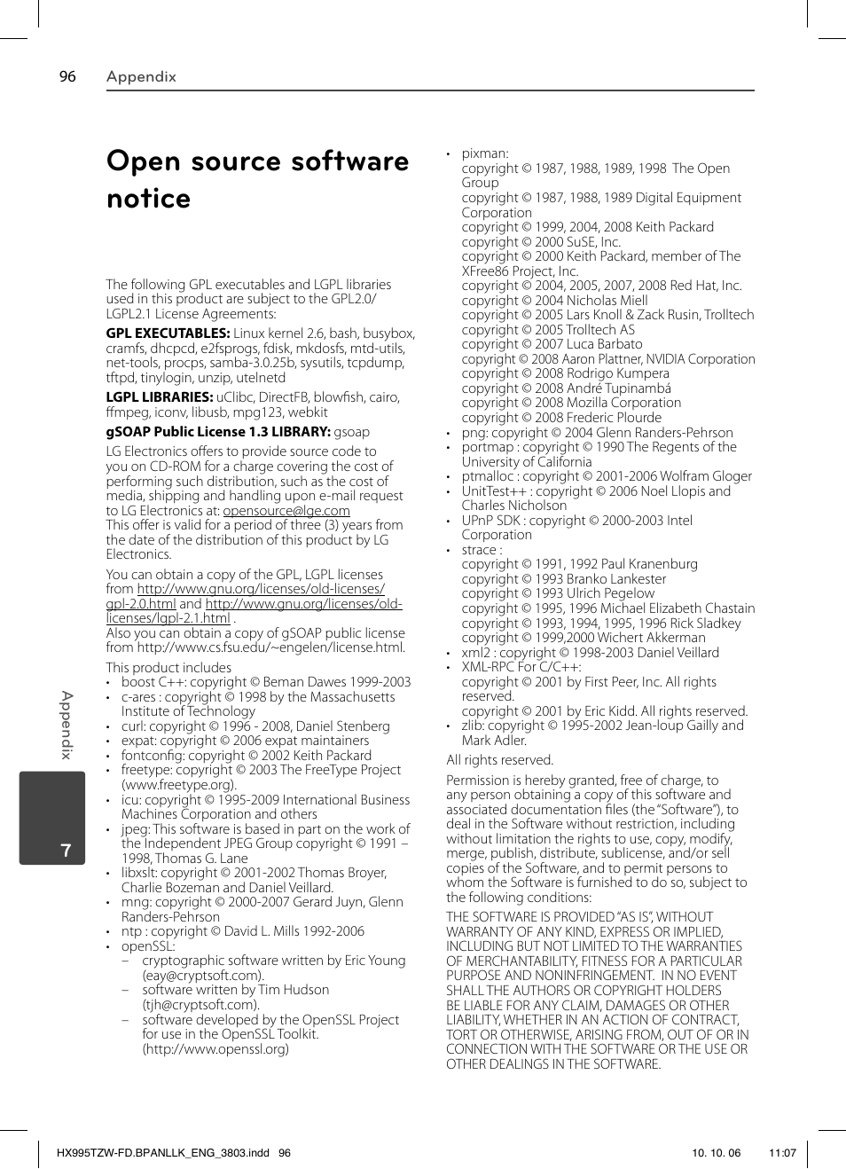 Open source software notice | LG HX995TZW User Manual | Page 96 / 98