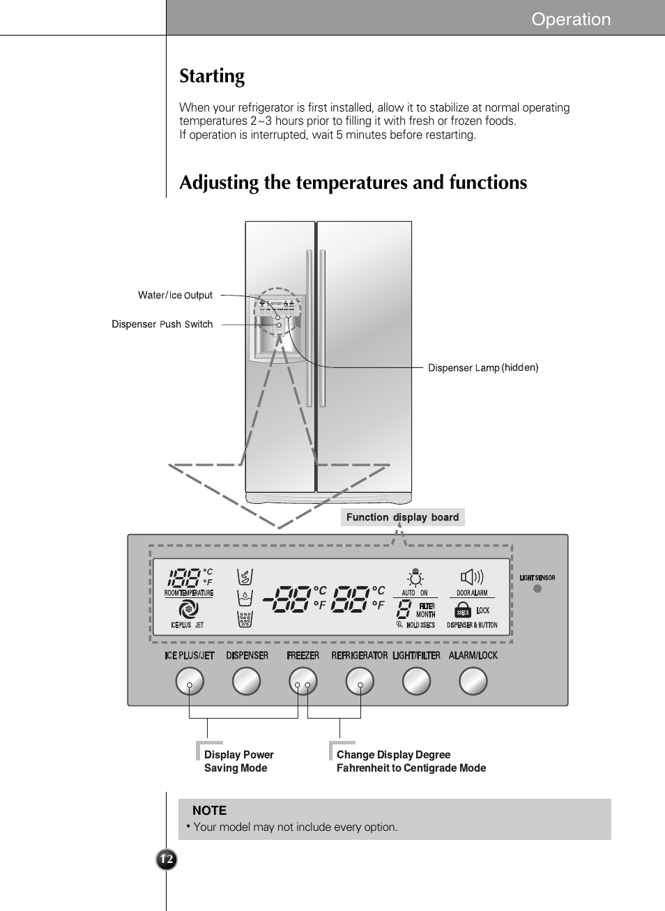 Starting adjusting the temperatures and functions, Operation | LG LSC 27950SB User Manual | Page 12 / 92
