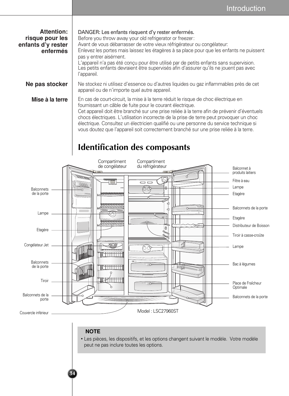 Identification des composants, Introduction | LG LSC 27950SB User Manual | Page 34 / 92