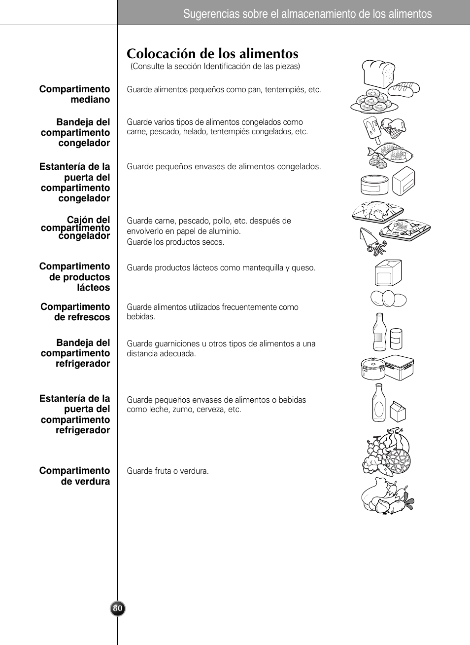 Colocación de los alimentos | LG LSC 27950SB User Manual | Page 80 / 92