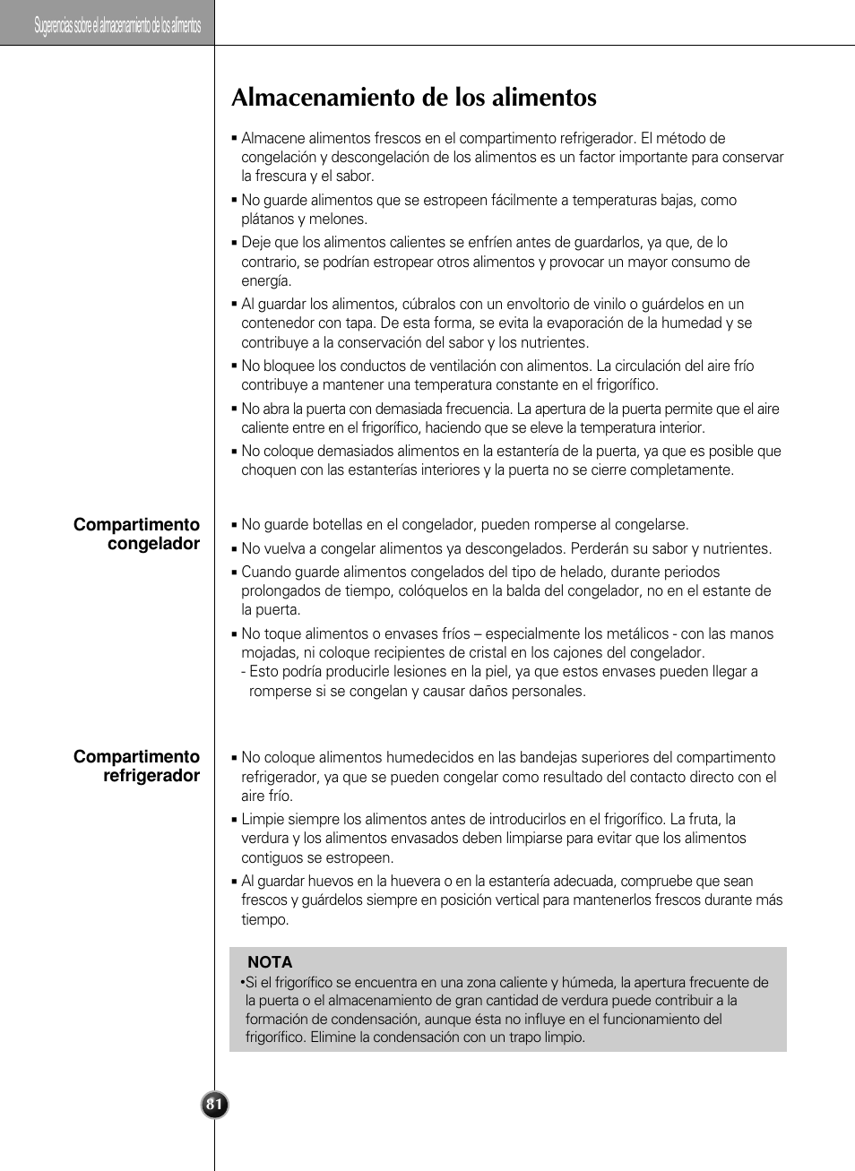 Almacenamiento de los alimentos | LG LSC 27950SB User Manual | Page 81 / 92