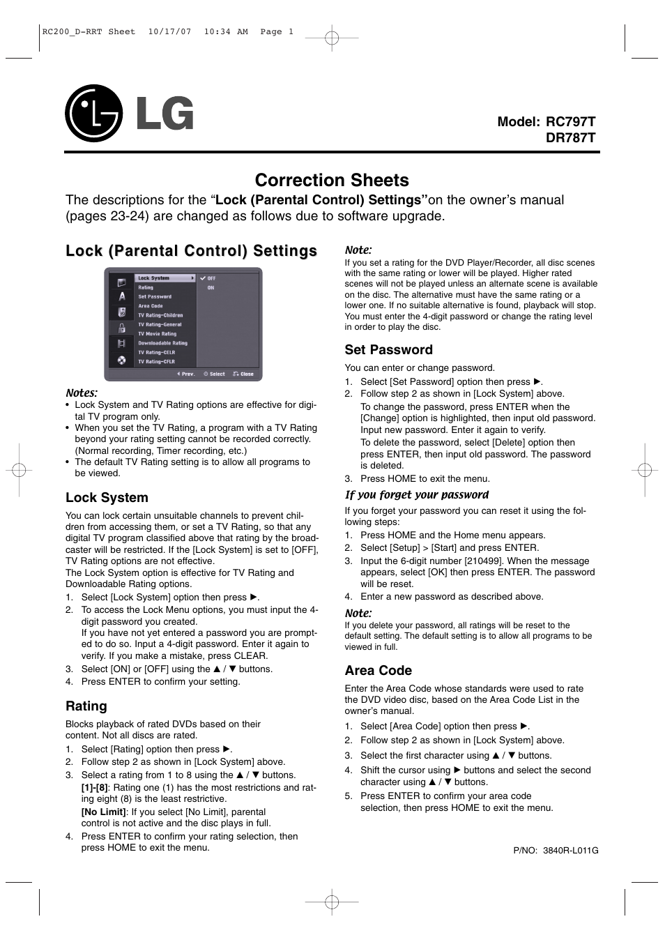 LG DR787T User Manual | 2 pages
