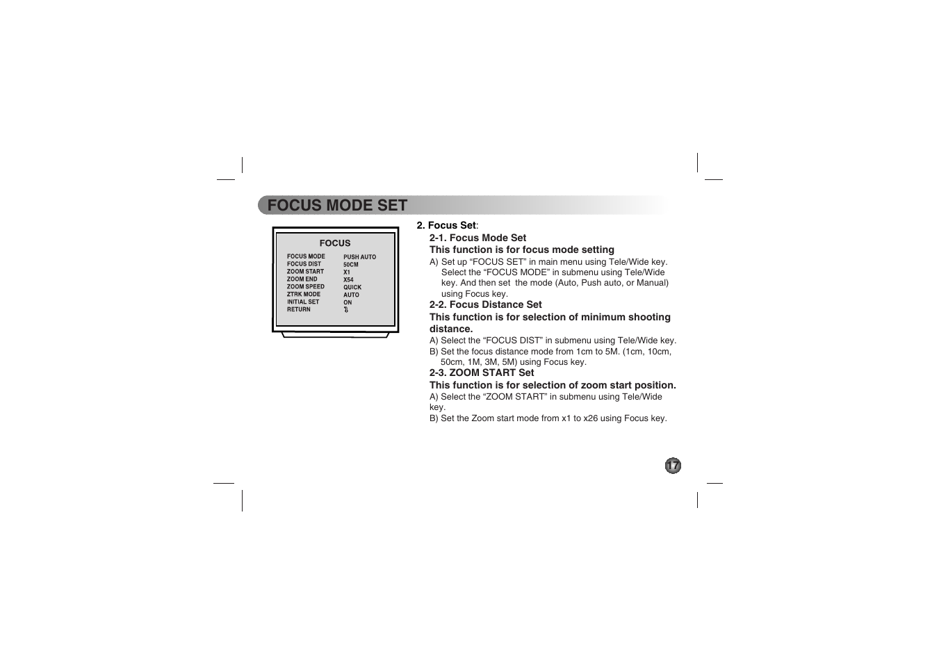 Focus mode set | LG LVC-C530 User Manual | Page 17 / 72