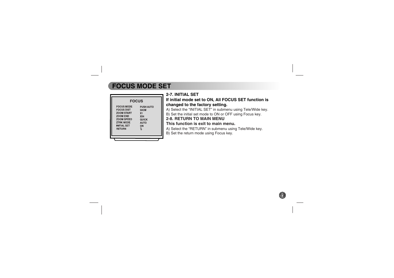 Focus mode set | LG LVC-C530 User Manual | Page 19 / 72