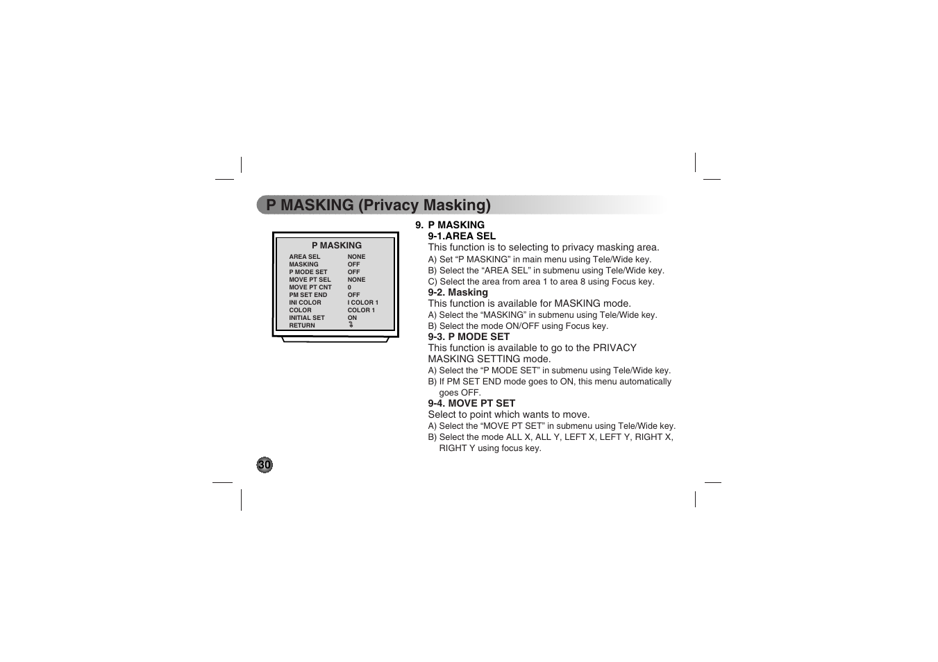 P masking (privacy masking) | LG LVC-C530 User Manual | Page 30 / 72