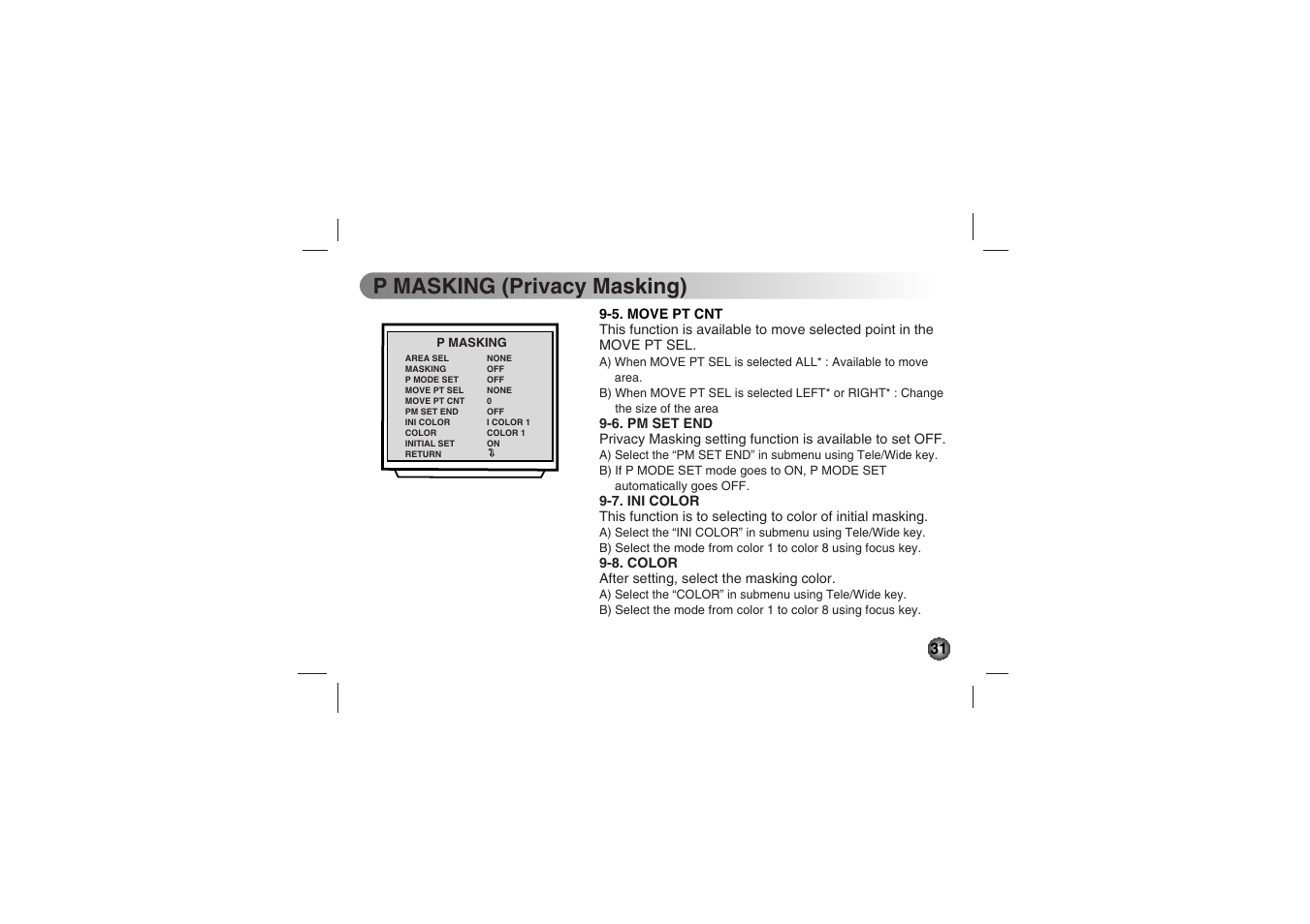 P masking (privacy masking) | LG LVC-C530 User Manual | Page 31 / 72