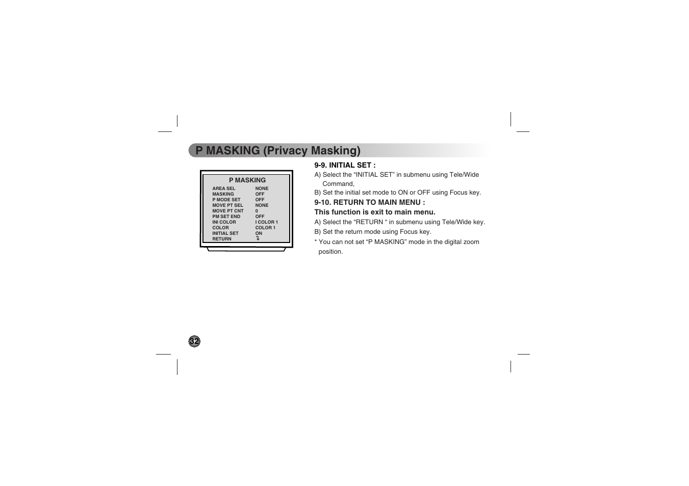 P masking (privacy masking) | LG LVC-C530 User Manual | Page 32 / 72