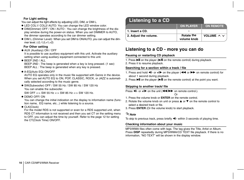 Listening to a cd, Listening to a cd - more you can do | LG MFL63287304 User Manual | Page 10 / 16