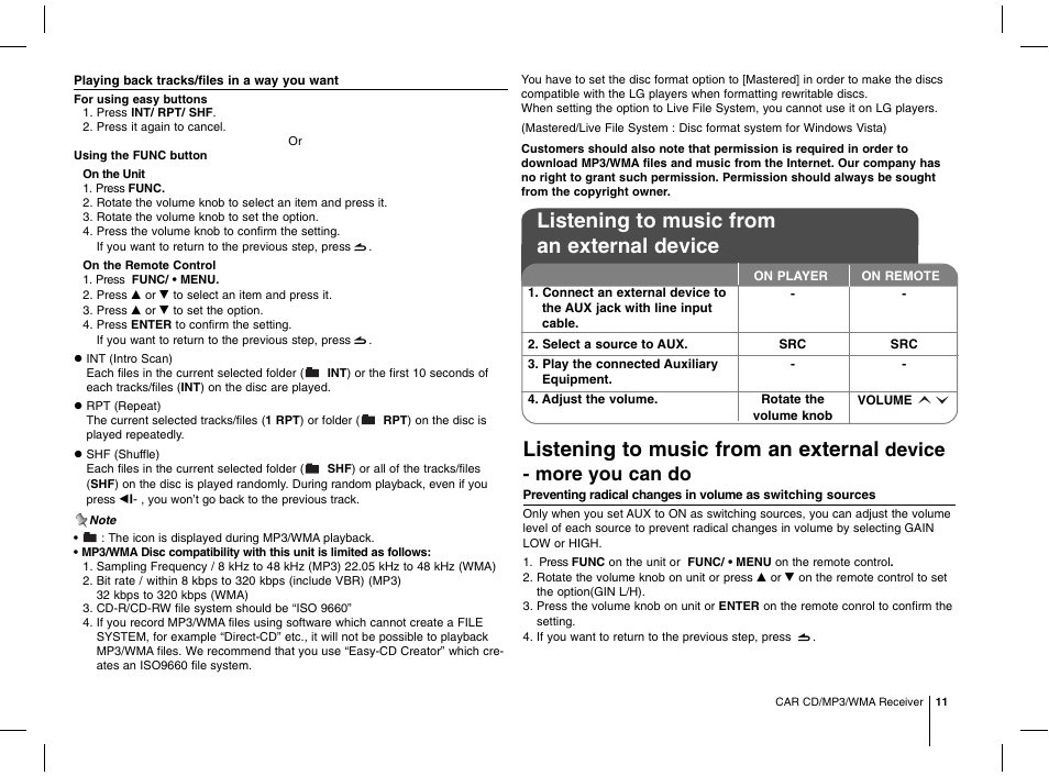 Listening to music from an external device, Listening to music from an external, Device - more you can do | LG MFL63287304 User Manual | Page 11 / 16