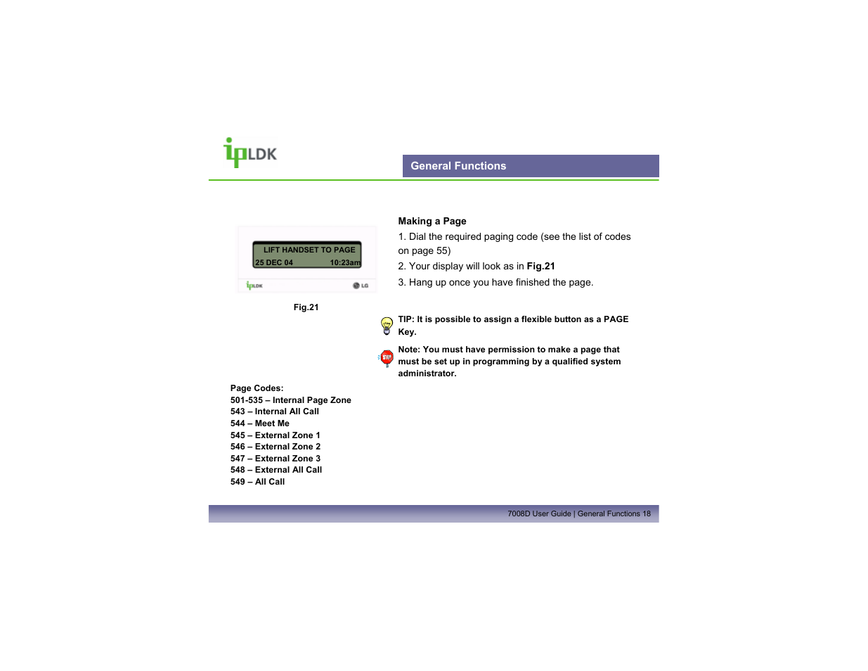 General functions | LG LDP7008D User Manual | Page 19 / 62
