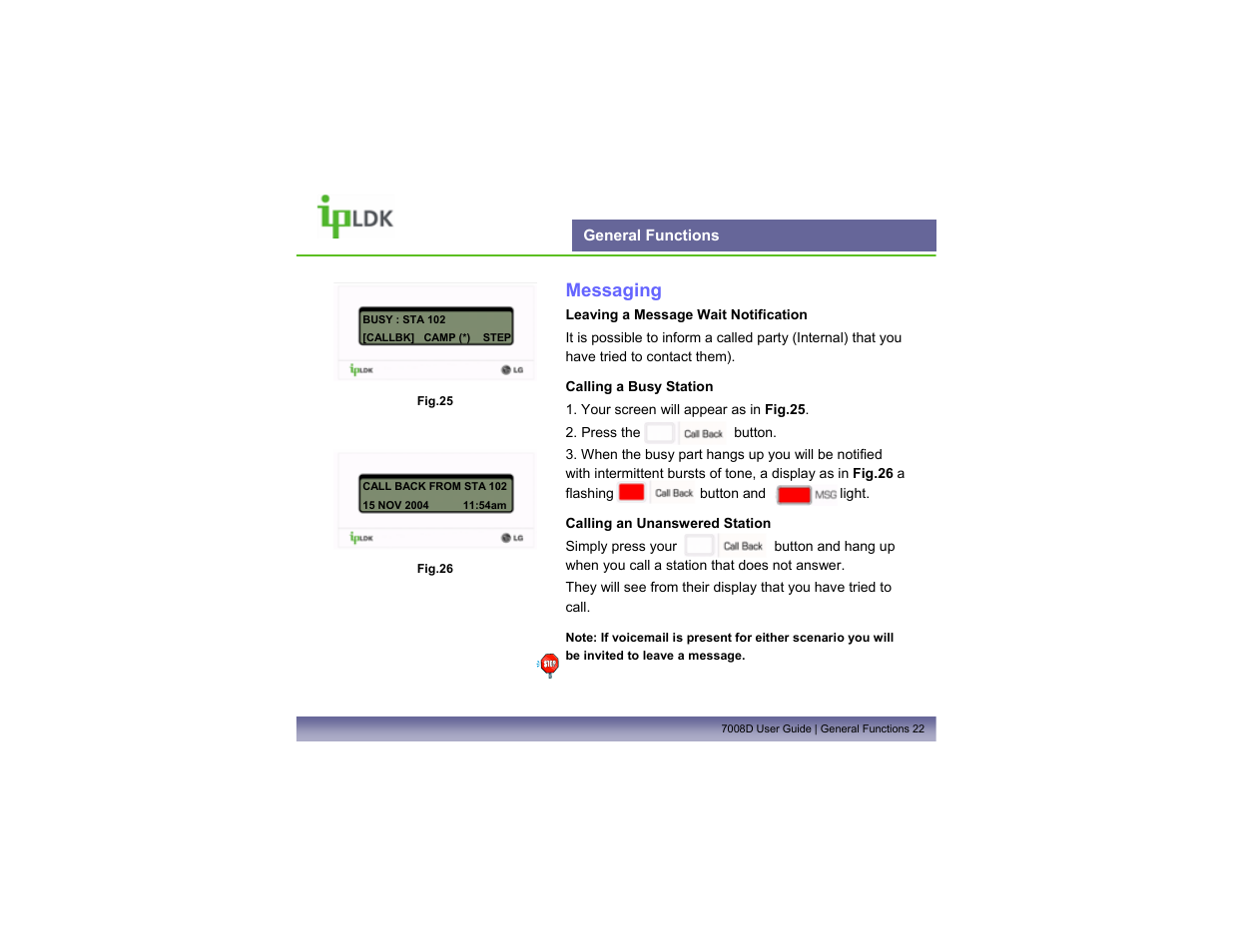 General functions, Messaging | LG LDP7008D User Manual | Page 23 / 62