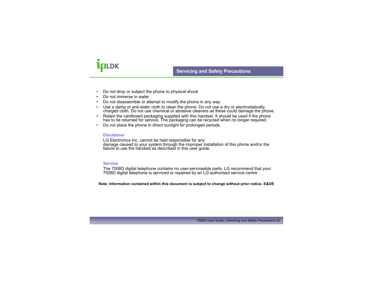 Servicing and safety precautions | LG LDP7008D User Manual | Page 3 / 62