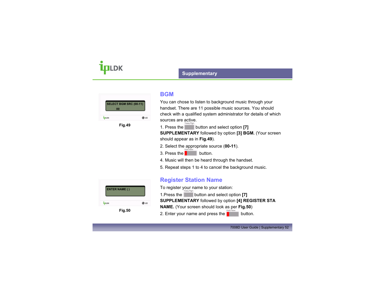 Supplementary, Register station name | LG LDP7008D User Manual | Page 53 / 62