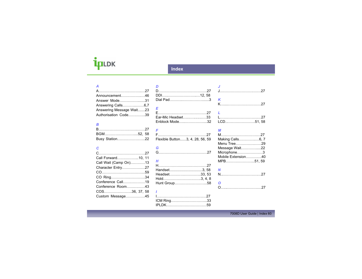 Index | LG LDP7008D User Manual | Page 61 / 62