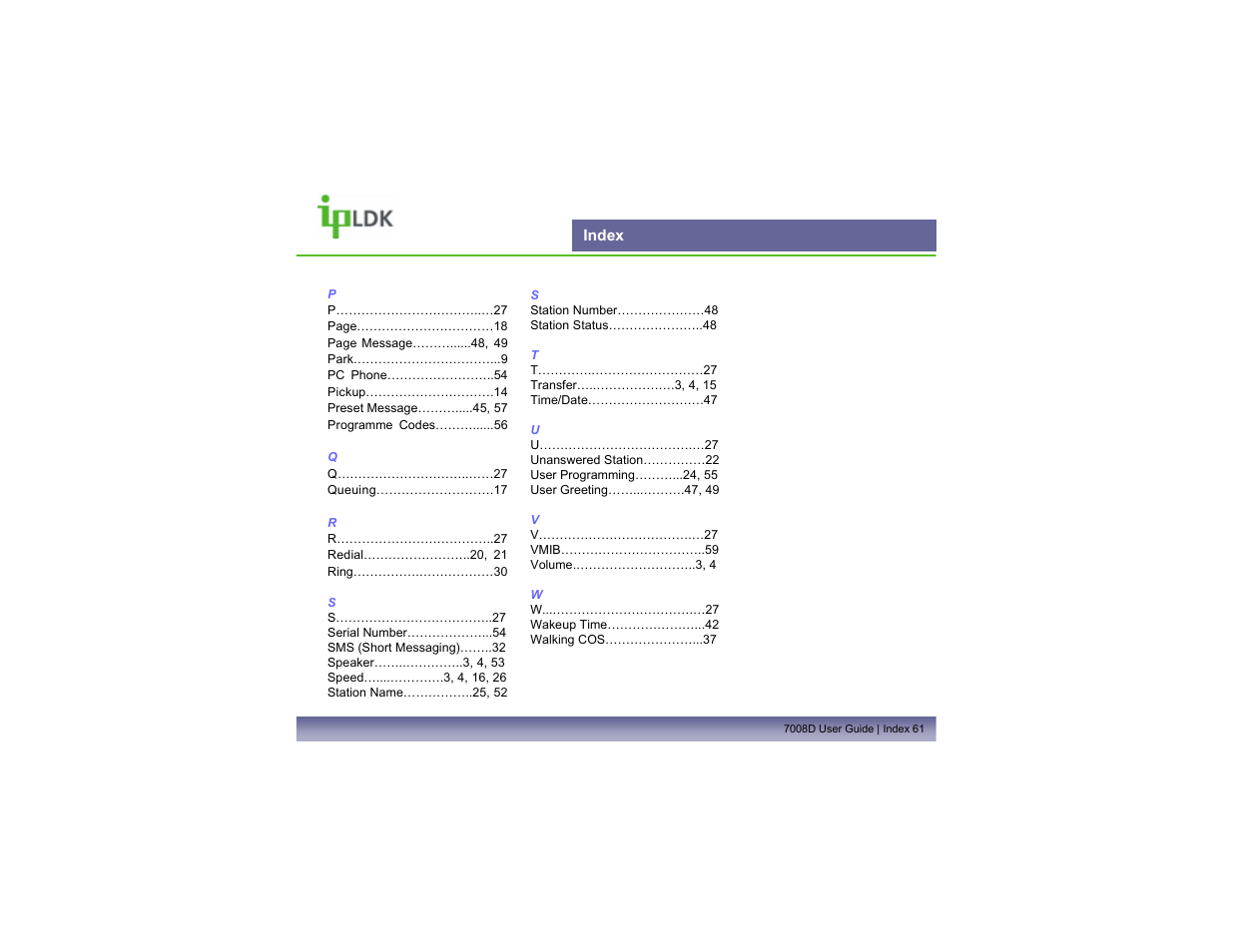 Index | LG LDP7008D User Manual | Page 62 / 62