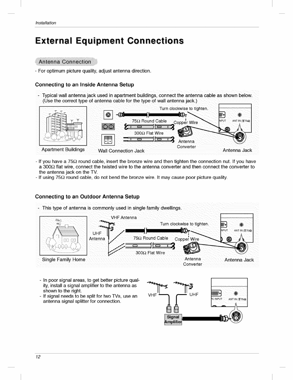 External equipment connections | LG 200LC1R User Manual | Page 12 / 36