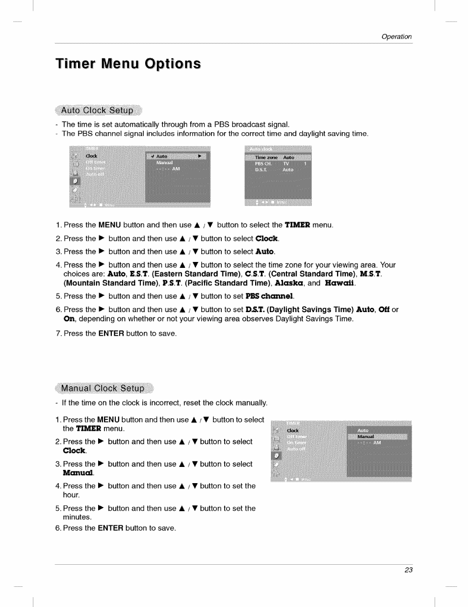 Timer menu options | LG 200LC1R User Manual | Page 23 / 36