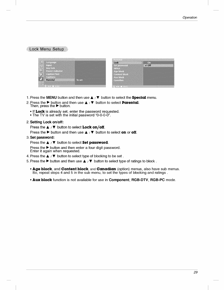 Parenlcd, Set password | LG 200LC1R User Manual | Page 29 / 36