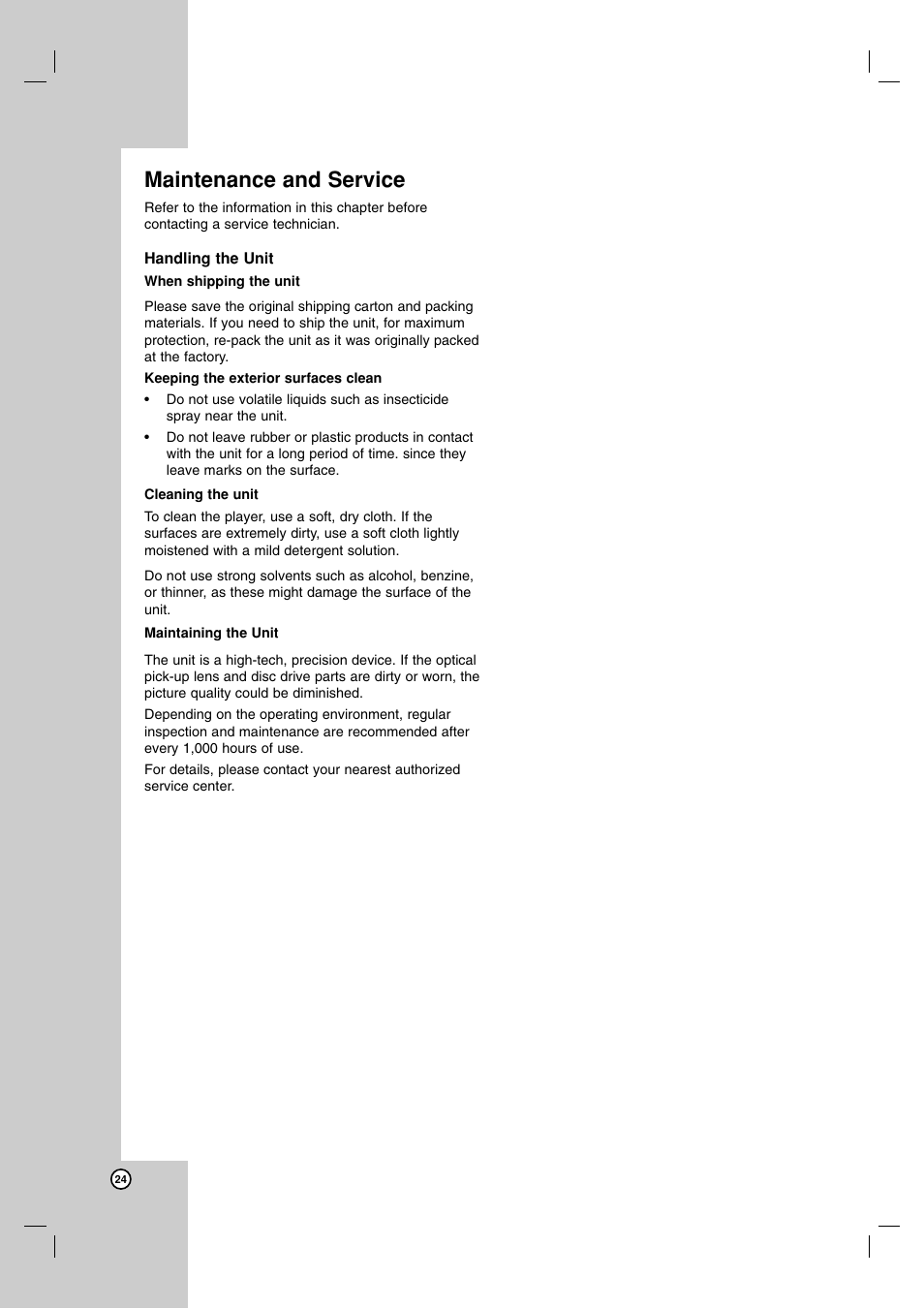 Maintenance and service | LG DN191H User Manual | Page 24 / 27