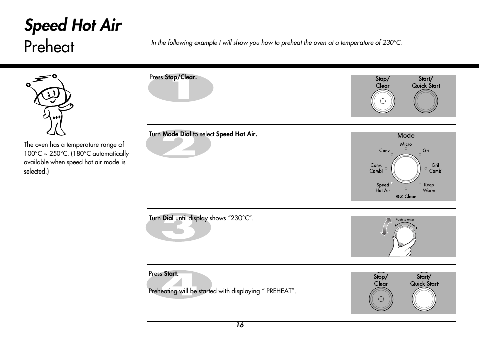 Speed hot air preheat | LG MC8486NL User Manual | Page 16 / 52