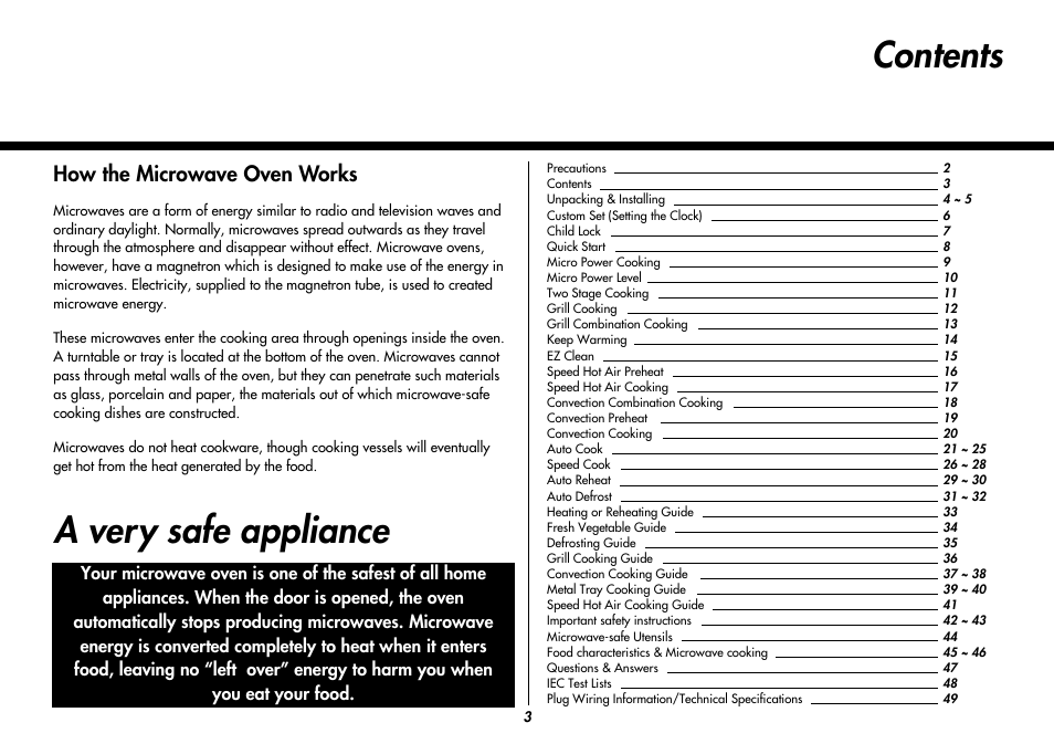 A very safe appliance contents, How the microwave oven works | LG MC8486NL User Manual | Page 3 / 52