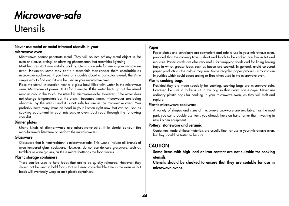 Microwave-safe utensils | LG MC8486NL User Manual | Page 44 / 52