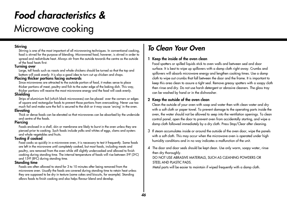 Food characteristics & microwave cooking | LG MC8486NL User Manual | Page 46 / 52