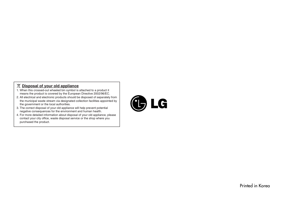 Printed in korea | LG MC8486NL User Manual | Page 52 / 52