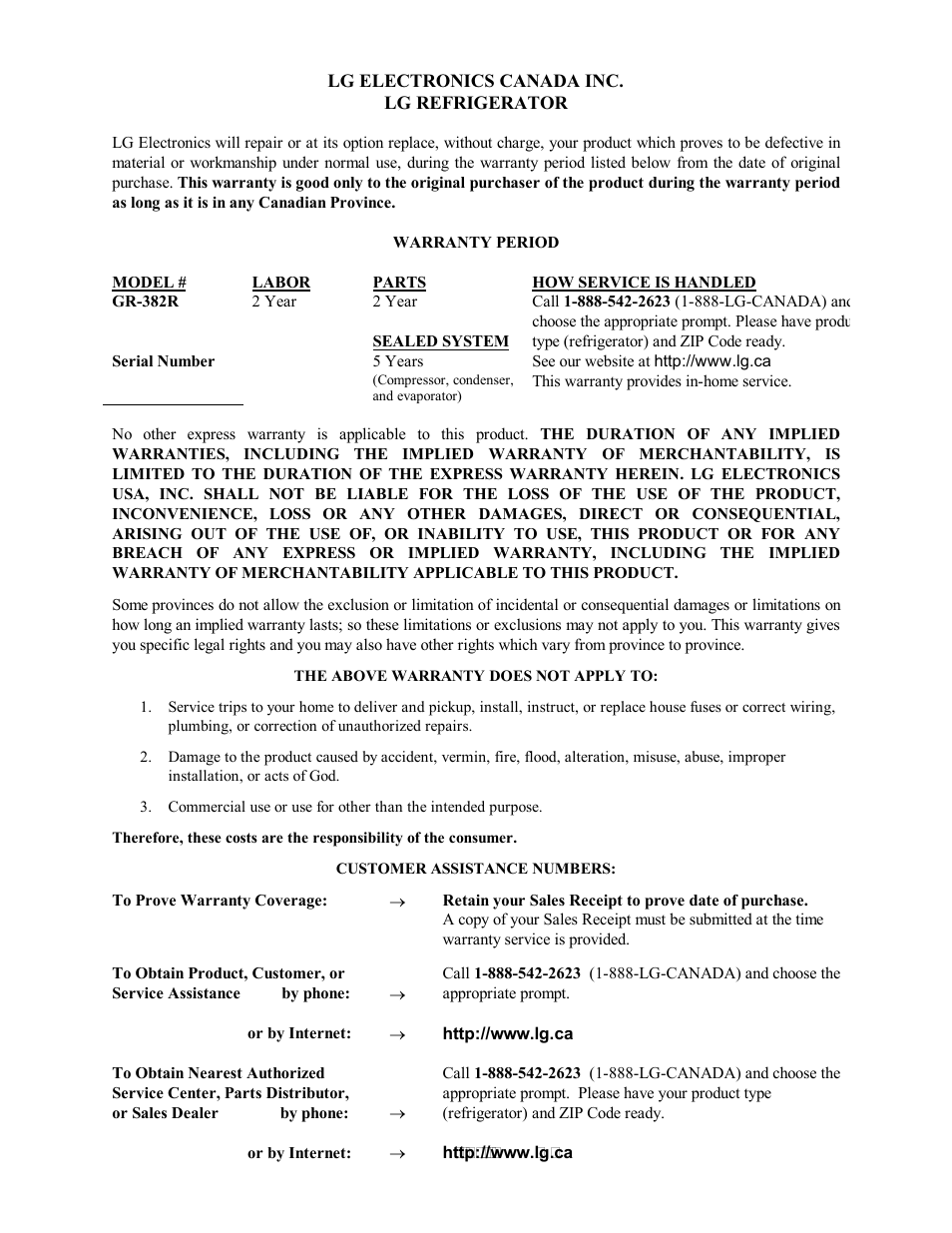 LG GR-382R User Manual | Page 14 / 14