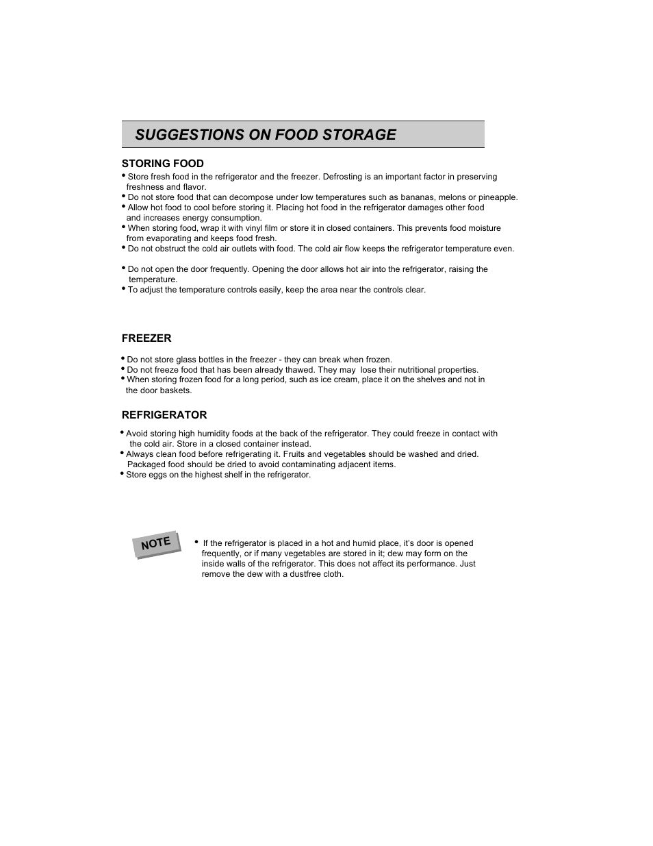 Suggestions on food storage | LG GR-382R User Manual | Page 9 / 14
